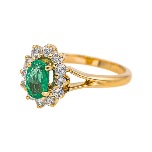 Bague 48 Bague marguerite en or jaune 18 carats avec émeraude et diamants 58 Facettes 4878440CN