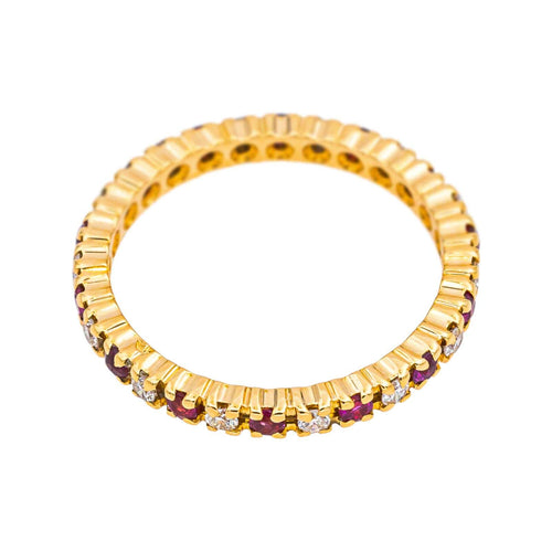 Bague 52 Alliance tour complet - Bague en or jaune rubis et diamants 58 Facettes 4958961CN