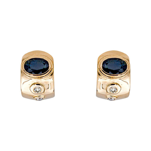 Boucles d'oreilles Boucles d’oreilles dormeuses en or jaune 18 carats saphirs et diamants 58 Facettes 4242563CN