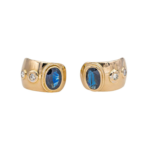 Boucles d'oreilles Boucles d’oreilles dormeuses en or jaune 18 carats saphirs et diamants 58 Facettes 4242563CN