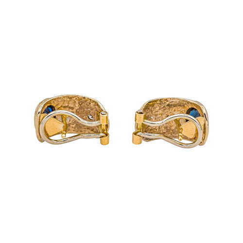 Boucles d'oreilles Boucles d’oreilles dormeuses en or jaune 18 carats saphirs et diamants 58 Facettes 4242563CN