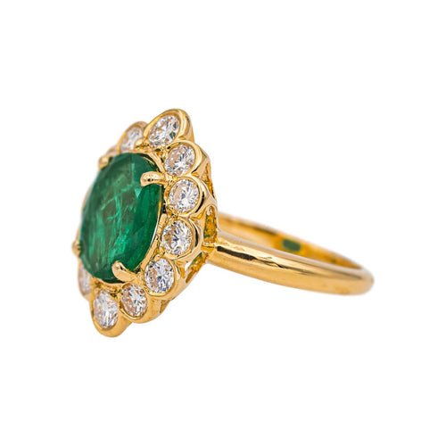 Bague 54 Bague pompadour en or jaune 18 carats, émeraude et diamants 58 Facettes 4745021CN