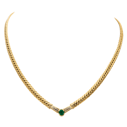 Collier Collier maille anglaise en or jaune 18 carats, émeraude et diamants 58 Facettes 2916931CN