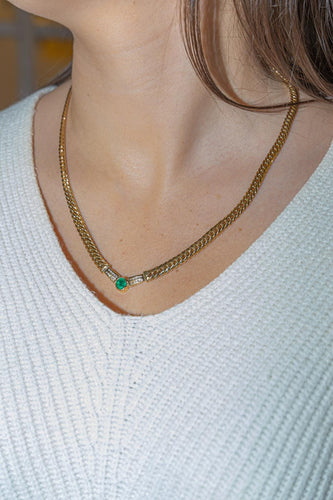Collier Collier maille anglaise en or jaune 18 carats, émeraude et diamants 58 Facettes 2916931CN