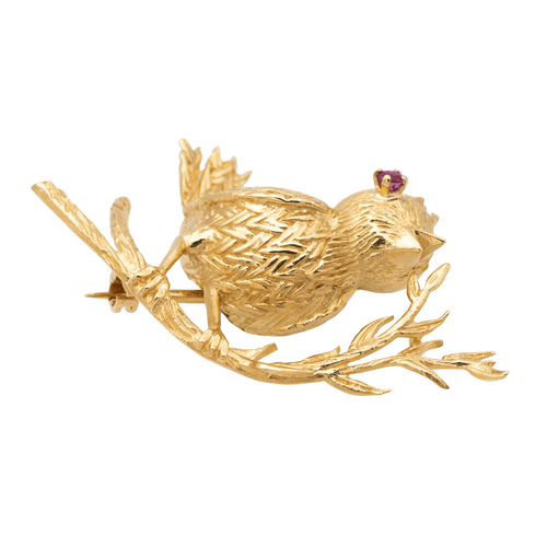 Broche Boucheron - Broche oiseau en or jaune et rubis 58 Facettes 3246212CN