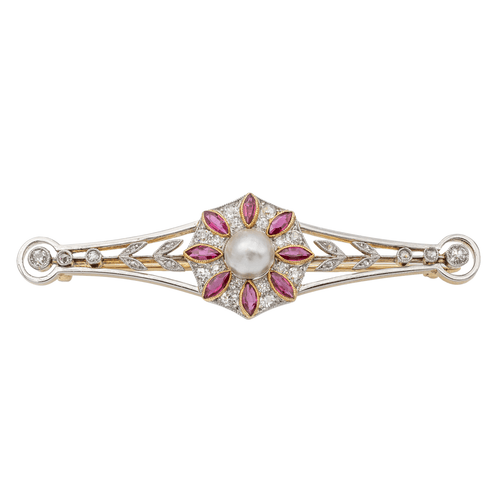 Broche Broche en or jaune, platine, perle mabé, rubis et diamants 58 Facettes 2947709CN