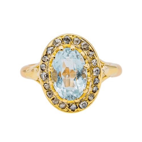 Bague 47 Pompadour - Bague en or jaune, aigue-marine et diamants 58 Facettes 3447714CN