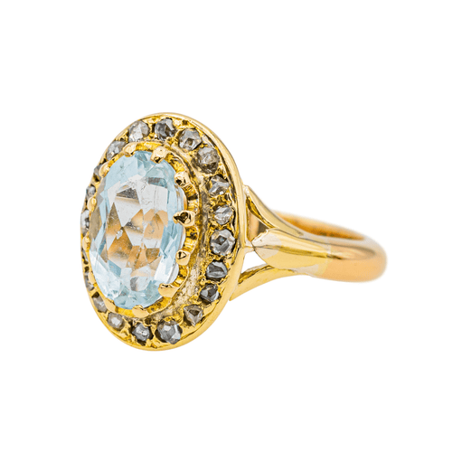 Bague 47 Pompadour - Bague en or jaune, aigue-marine et diamants 58 Facettes 3447714CN