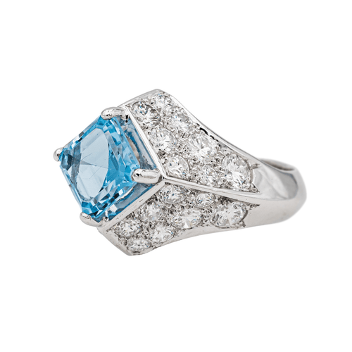 Bague 52 Bague en platine 950 avec topaze bleue et diamants 58 Facettes 3520102CN