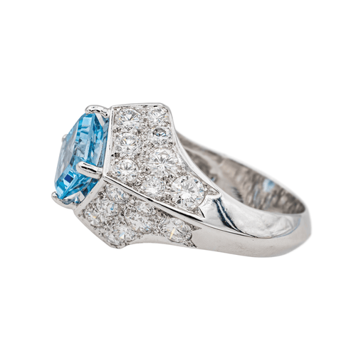 Bague 52 Bague en platine 950 avec topaze bleue et diamants 58 Facettes 3520102CN
