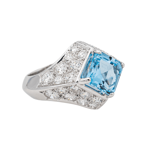 Bague 52 Bague en platine 950 avec topaze bleue et diamants 58 Facettes 3520102CN