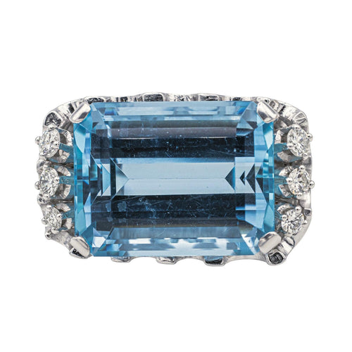 Bague 51 Bague en or blanc 18 carats avec aigue-marine et diamants 58 Facettes 3411144CN
