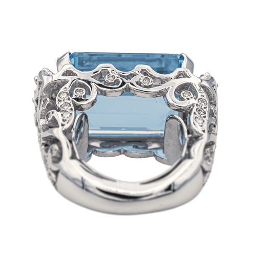 Bague 51 Bague en or blanc 18 carats avec aigue-marine et diamants 58 Facettes 3411144CN