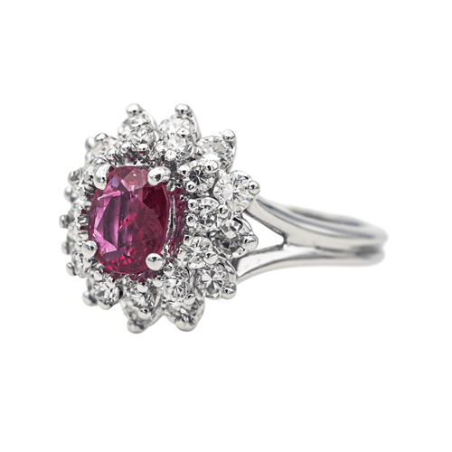 Bague 49 Bague Pompadour en or blanc 18 carats avec rubis et diamants 58 Facettes 3905084CN
