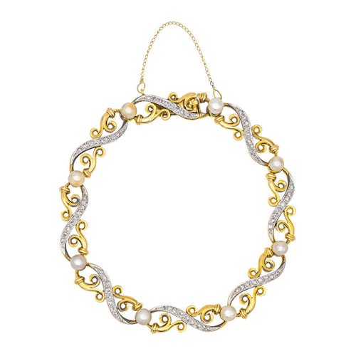 Bracelet Bracelet en or jaune et blanc, diamants et perles 58 Facettes 3785178CN