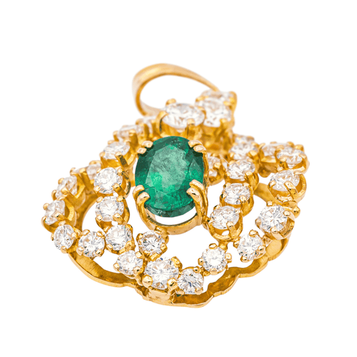 Pendentif Pendentif en or jaune 18 carats avec émeraude et diamants 58 Facettes 3944482CN