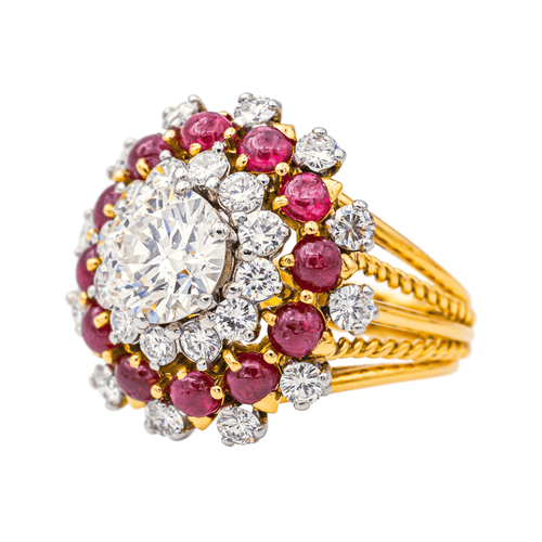 Bague 54 Bague cocktail en or jaune et platine avec diamants et rubis 58 Facettes 4292748CN