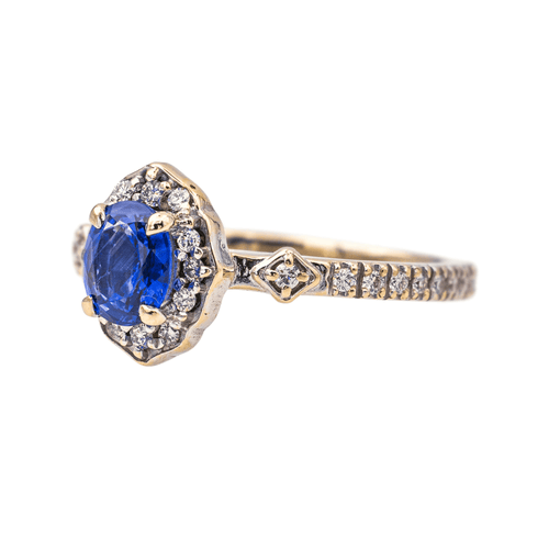Bague 54 Bague en or blanc 18 carats avec saphir ovale et diamants 58 Facettes 3951663CN