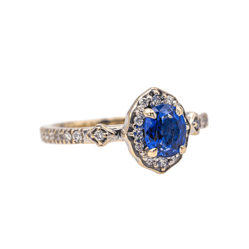 Bague 54 Bague en or blanc 18 carats avec saphir ovale et diamants 58 Facettes 3951663CN