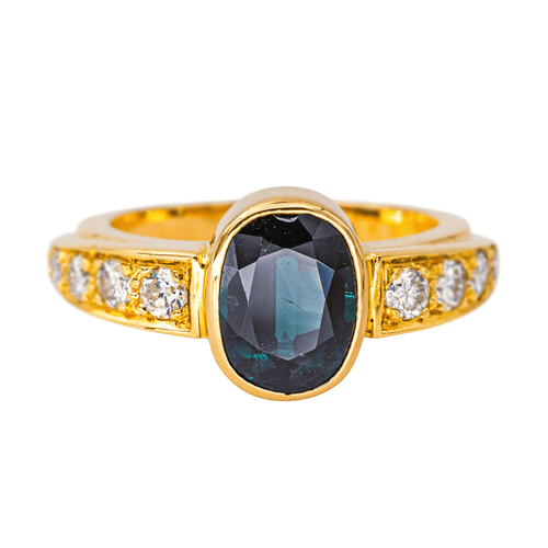 Bague 51 Bague en or jaune 18 carats avec saphir ovale et diamants 58 Facettes 4571697CN