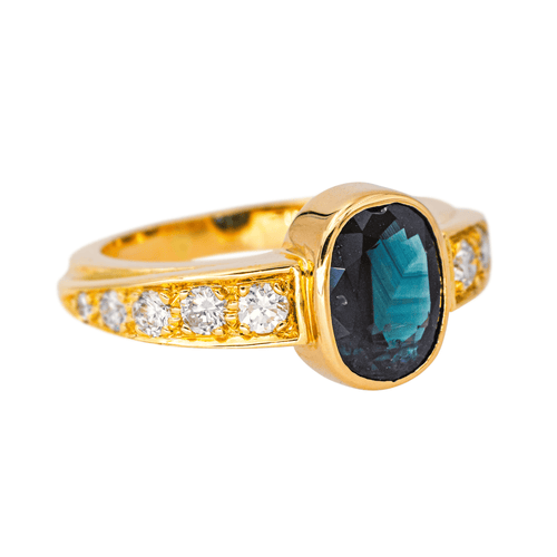 Bague 51 Bague en or jaune 18 carats avec saphir ovale et diamants 58 Facettes 4571697CN