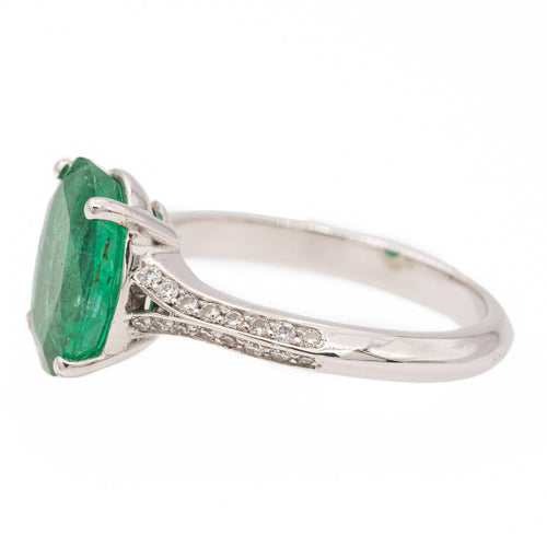 Bague 53 Bague en or blanc 18 carats avec émeraude ovale et diamants 58 Facettes 2543095CN