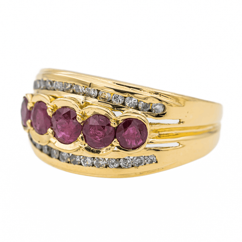 Bague 57 Bague rubis et diamants en or jaune 18 carats 58 Facettes 2763556CN