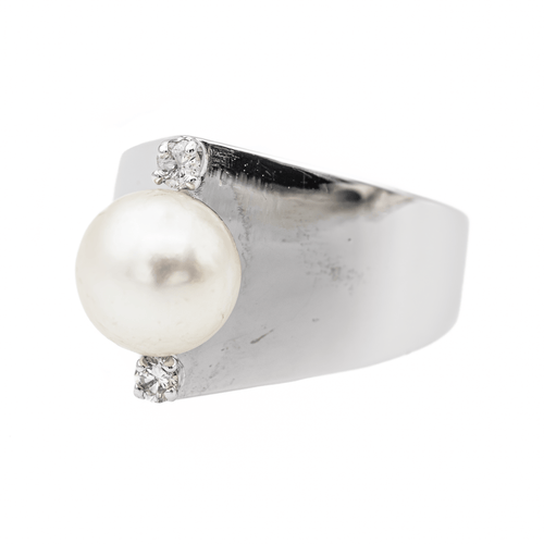 Bague 54 Bague en or blanc 18 carats avec perle et diamants 58 Facettes 2999434CN