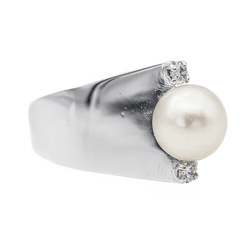 Bague 54 Bague en or blanc 18 carats avec perle et diamants 58 Facettes 2999434CN