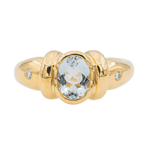 Bague 50 Bague en or jaune avec aigue-marine et diamants 58 Facettes 3088690CN