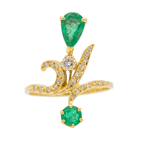 Bague 55 Bague en or jaune 18 carats avec émeraudes et diamants 58 Facettes 3655099CN