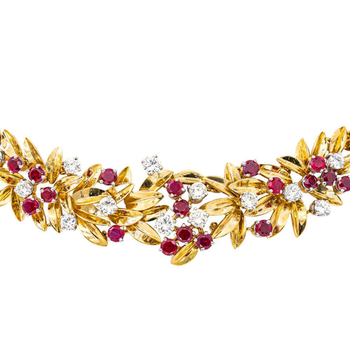 Collier Collier motifs floraux en or jaune 18 carats, rubis et diamants 58 Facettes 4314013CN