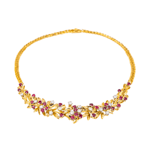 Collier Collier motifs floraux en or jaune 18 carats, rubis et diamants 58 Facettes 4314013CN