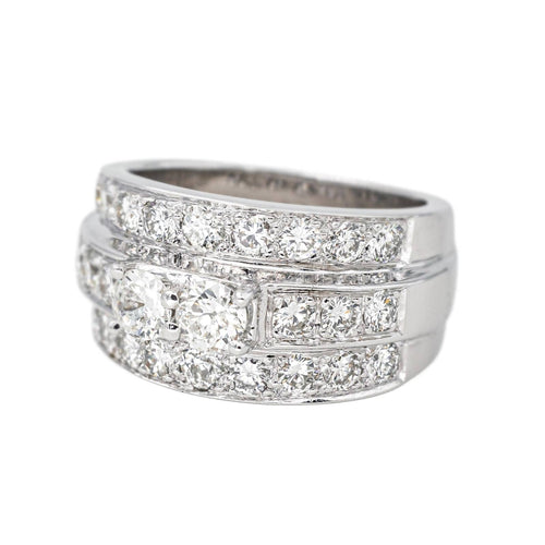 Bague 54 Bague bandeau en or blanc 18 carats pavée de diamants 58 Facettes 4523450CN