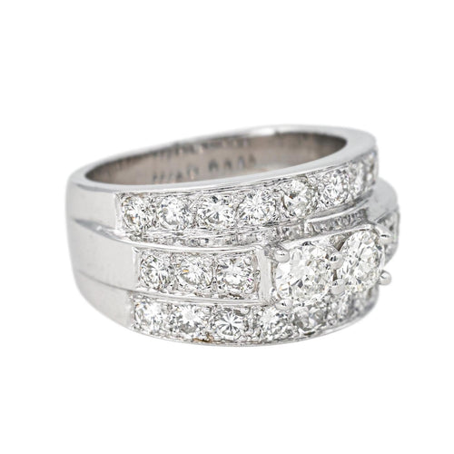 Bague 54 Bague bandeau en or blanc 18 carats pavée de diamants 58 Facettes 4523450CN
