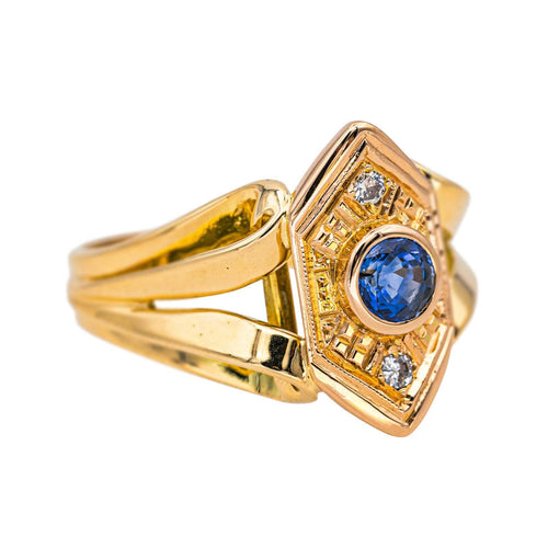 Bague 51 Bague en or jaune et or rose 18 carats avec saphir et diamants 58 Facettes 4651176CN