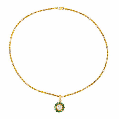 Collier Collier pendentif en or jaune 18 carats, diamant et émeraudes 58 Facettes 4387217CN