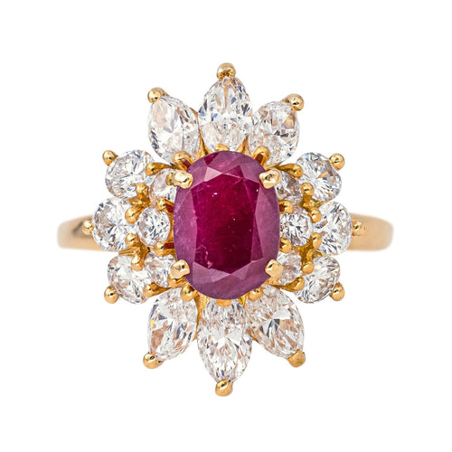 Bague 53 Bague pompadour sertie de rubis et diamants en or jaune 18 carats 58 Facettes 4555578RV
