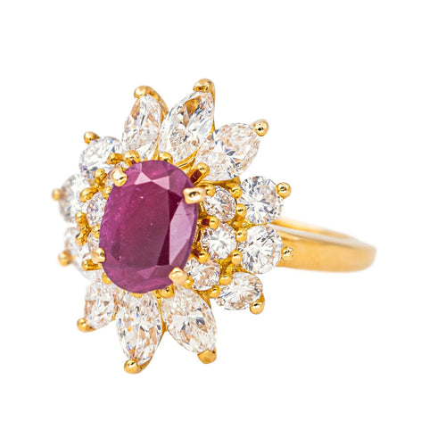 Bague 53 Bague pompadour sertie de rubis et diamants en or jaune 18 carats 58 Facettes 4555578RV