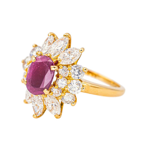 Bague 53 Bague pompadour sertie de rubis et diamants en or jaune 18 carats 58 Facettes 4555578RV