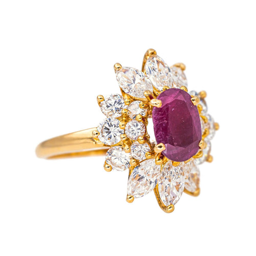 Bague 53 Bague pompadour sertie de rubis et diamants en or jaune 18 carats 58 Facettes 4555578RV
