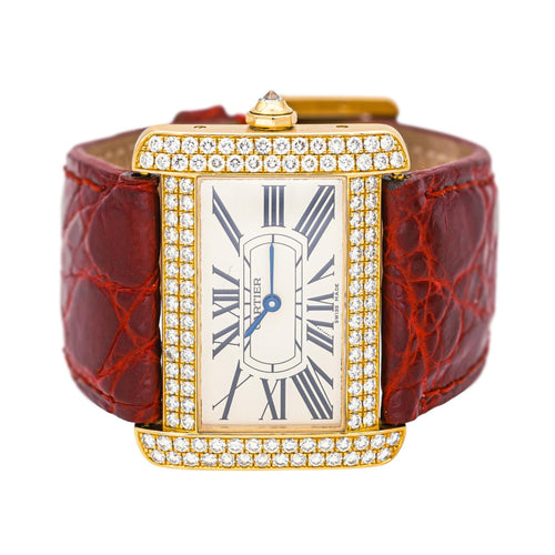 Montre Cartier Tank Divan - Montre en or jaune sertie de diamants 58 Facettes 4551671RV