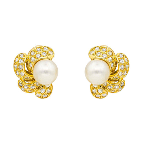 Boucles d'oreilles Boucles d’oreilles clips - Or jaune 18 carats, perles de culture et diamants 58 Facettes 4427011CN