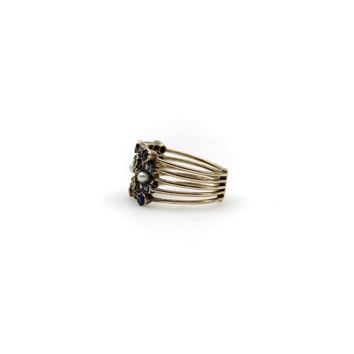 Bague Bague harem édouardienne en or 14K avec diamants, rubis, saphirs, grenats et perles 58 Facettes