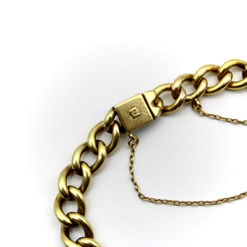Bracelet Bracelet édouardien à mailles gourmette graduées en or 14K avec diamants, rubis et saphir 58 Facettes