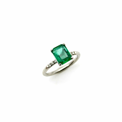 Bague Bague solitaire en platine avec émeraude et diamants 58 Facettes