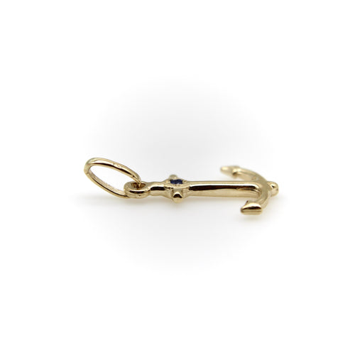 Pendentif Signature - Pendentif ancre en or jaune 14k et saphir bleu 58 Facettes A20010