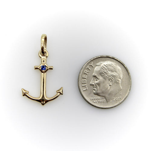Pendentif Signature - Pendentif ancre en or jaune 14k et saphir bleu 58 Facettes A20010