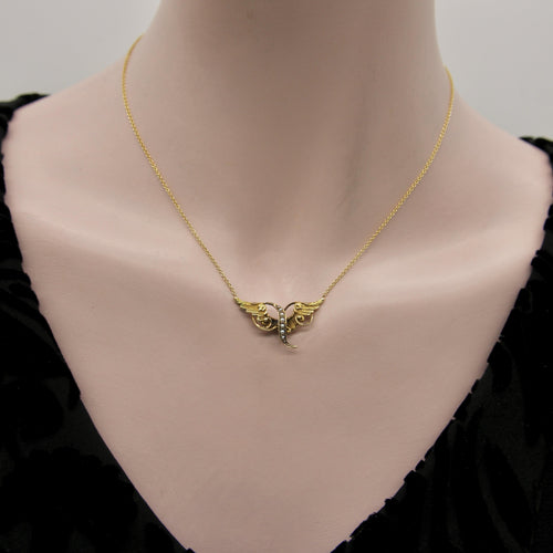 Collier Collier victorien en or jaune 14k ailes d’ange et perles de semence 58 Facettes A20019