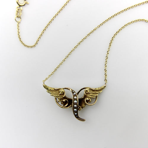 Collier Collier victorien en or jaune 14k ailes d’ange et perles de semence 58 Facettes A20019